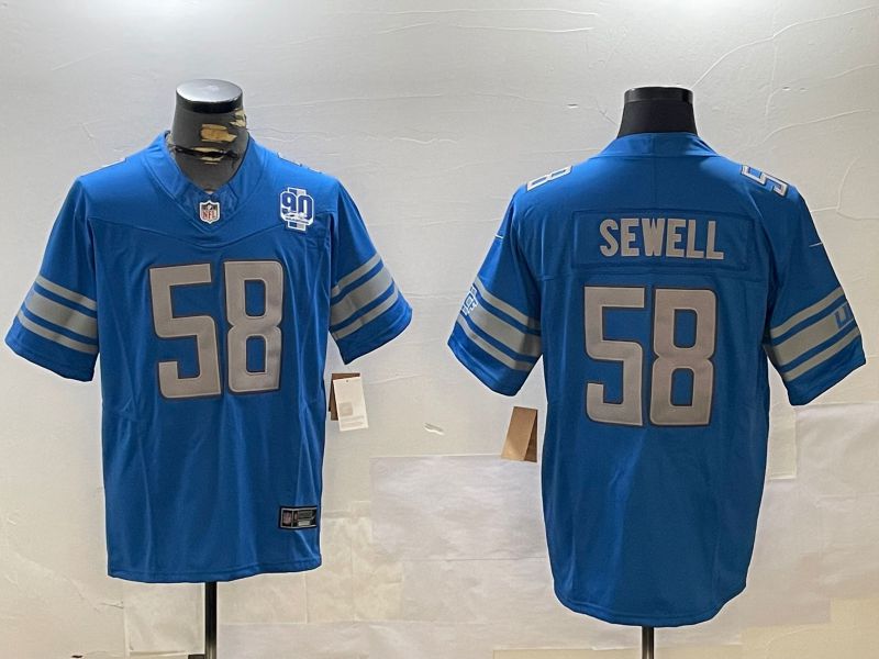 Men Detroit Lions #58 Sewell Blue three generations 2024 Nike Limited NFL Jersey style 3